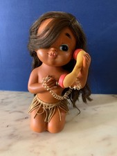 GRANDE GIOCATTOLO VINTAGE GOMMA VINILE BAMBINO hawaiana BAMBOLA CON TELEFONO japan hong kong