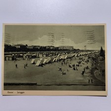 RIMINI SPIAGGIA CARTOLINA ANTICA D' EPOCA BIANCO E NERO VIAGGIATA SPEDITA 1938 