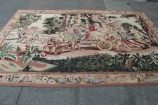 Vintage Fatto a Mano Francese Design Originale Lana Beige Aubusson Arazzo