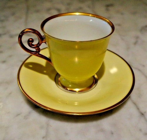 Yellow coffee cup saucer gilt - yellow,