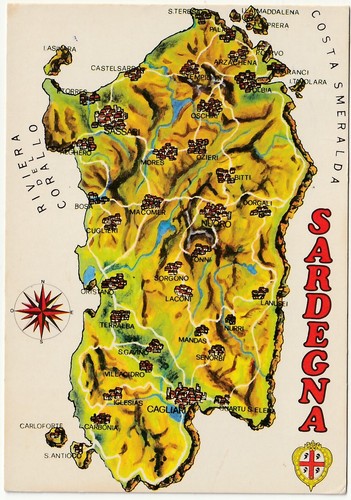 Sardegna cartolina cartina - sardegna,