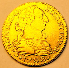 OLD US $2 GOLD COIN - 1788 COLONIALE SPAGNOLO 1 ESCUDO DOBLONE 22K PURE