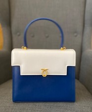 Regalo per lei - Borsa Launer Traviata in tassello blu royal/bianco e oro. Nuovo
