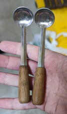 SET 2 CUCCHIAI ANTICHI POSATE VINTAGE VECCHI ANTIQUARIATO LEGNO ACCIAIO CUCINA