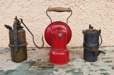 3 lampade vecchie del nonno ferroviere ferrovia acetilene miniera da restaurare 