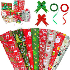 Carta Imballaggio Natalizia Set, Con Nastri Natalizi E Fiocchi Regalo, 8 Pcs Car