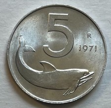 Italy 5 Lire 1971 - Dolphin &