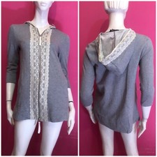 TWIN SET SIMONA BARBIERI Felpa grigia pizzo beige panna Tg XXS