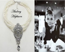 COLLANA COLAZIONE DA TIFFANY pendente cm13 PERLE,BRILLANTI,LEGA ARGENTO/PLATINO