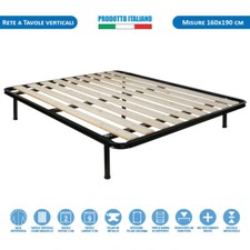 Rete matrimoniale 160x190 a doghe verticali telaio in metallo solido e 5 piedi