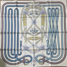 Foulard Hermes Grand Tralala 90 Cm Seta Crema Carre Morso Cavallo 35"
