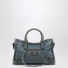 Balenciaga Le City Piccola in Denim - Borsa piccola blu con effetto sbiadito
