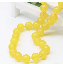 COLLANA LUNGA 45 CM COLORE GIALLO LIMONE PIETRA ROTONDA 10 MM