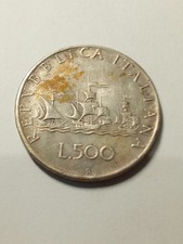 Moneta In Argento Da Lire 500 CARAVELLE Del 1961 (da Pulire)