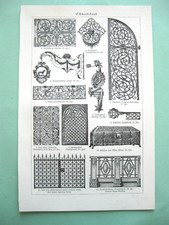 stampa antica ANTICHITA ferro battuto cancello ringhiera lampione fregio 1923