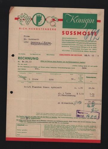 Erfurt fattura 1943 - erfurt,, rich