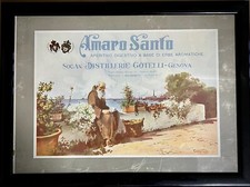 AMARO SANTO- Soc.Distillerie Gotelli -Genova- Litho su cornice e vetro - ' 50 -