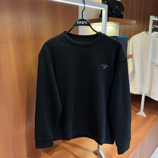 Prada Felpa Girocollo Nera Uomo XL - Logo Minimal, Cotone Premium