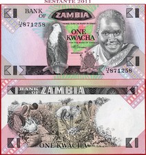 ZAMBIA 1 KWACHA nd 1980/1988 P 23B AU/UNC spedizione gratuita da 100$