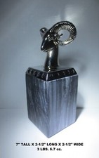 PREZZO BASSO! AIRES "RAM'S HEAD" *SCULTURA IN METALLO ARGENTO 3 LIBBRE PIEDISTALLO IN MARMO di MJ