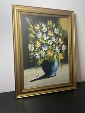 Pittore Italiano - Natura morta composizione di fiori in vaso blu (XIX-XXsec.)