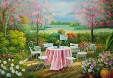 QUADRO CLASSICO DIPINTO A MANO OLIO SU TELA IMMAGINE PAESAGGIO PRIMAVERILE 