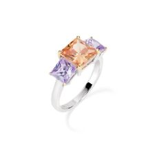Anello argento 925 rodio zirconia serie cocktail Amen, pietre lilla e arancio
