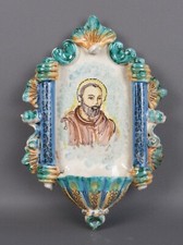 Acquasantiera Maiolica Policroma Deruta Tempio Sacro Barocco Vintage Metà '900