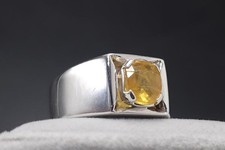 Anello da uomo con vero zaffiro giallo, argento sterling 925, anello da...