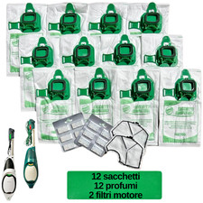 12 Sacchetti Folletto VK 140 VK 150 12 Profumini 2 Filtri Motore Compatibili