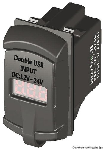 Presa doppio usb voltmetro - +,