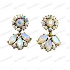 ORECCHINI STRASS AURORA BOREALE 3 cm stile vintage ANTICO TONO OTTONE multi