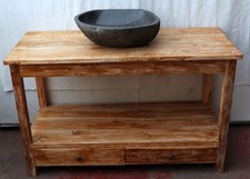 Mobile bagno in Teak massello bianco decapato cm 120x50x75h con cassetti e ripia