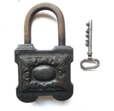 ANTICO LUCCHETTO PIOMBATO CON CHIAVE ANTICA XIX SECOLO SERRATURA