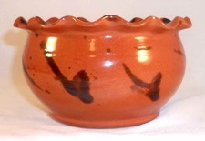 Breininger Pottery Sample Redware ciotola profonda con volant decorazione spiedo tabacco di Zieber