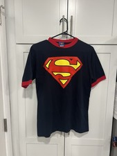 T-shirt Superman Ringer vintage 2003 media made in USA DC Comics logo maglietta