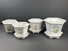 Fioriera/sottopiatto esagonale bianco Takahashi disegno floreale - decorazione MCM