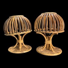 Abat jour bambu rattan Vintage coppia Lampade da tavolo comodino
