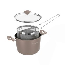 Pentola pasta 22 cm tortora con 2 cestelli e coperchio grigio