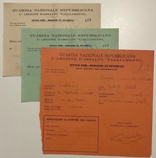 RSI GNR 1a LEGIONE TAGLIAMENTO 1944 3 BUONI UFF. ARMI - MUNIZIONI ED AUTOMEZZI