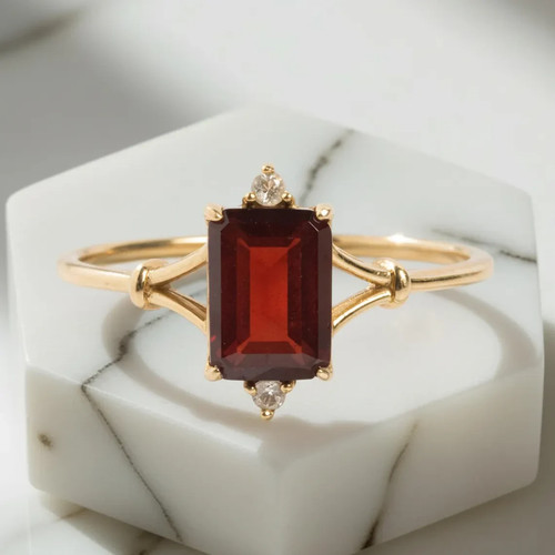 Anello rettangolare granato - anello,