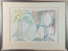 Mario Francesconi (Viareggio 1934) Dipinto Quadro Acquerello con Cornice Palma