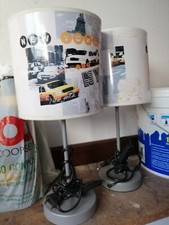 Coppia Lampada da Tavolo Lume da Comodino in Metallo e Legno Bianco Abatjour