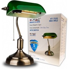 Lampada da Tavolo E27 Stile Vintage Metallo Paralume Vetro Verde V-TAC VT-7151