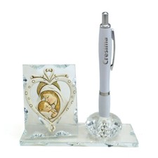 34205 Bomboniere PortaPenne in Cristallo Cuore Madonna Bambino Penna Cresima
