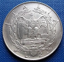 MONETA REGNO V.E.III 2 LIRE IMPERO 1943 XXI,NI 10 GR,RARA,CONSERVAZIONE QFDC FDC