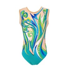 Rhythmic Gymnastics Leotards Girls Cyan Green Diamond Inlaid Dance Wear Unitards