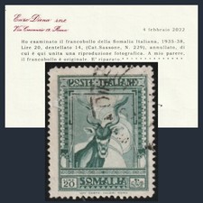 Colonie Italiane 1937 Somalia Pittorica Cervo Dent. 14 n. 229 Certificato Diena
