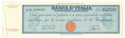 5000 lire titolo - lire, provvisorio