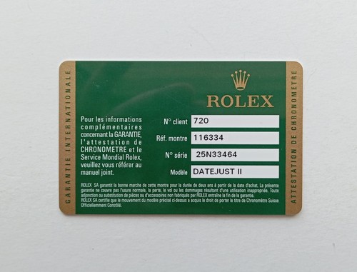 Rolex guarantee warranty card - warranty,